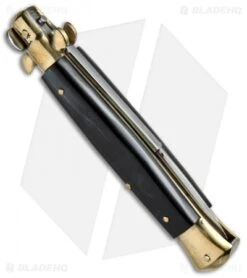 AGA Campolin 10" Italian Stiletto Picklock Automatic Brass/Ebony (4.5" Bayonet) -CRKT Sales Store AGA Campolin 10in Stiletto Ebony Bayo BP 19128 jr side