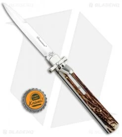AGA Campolin 9" Dominus Leverlock Automatic Knife Stag (4" Satin) -CRKT Sales Store AGA Campolin 9in Dominus LL Auto Stag Satin GO DOM23 HB BHQ 97992 jr bottlecap