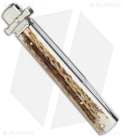 AGA Campolin 9" Dominus Leverlock Automatic Knife Stag (4" Satin) -CRKT Sales Store AGA Campolin 9in Dominus LL Auto Stag Satin GO DOM23 HB BHQ 97992 jr side