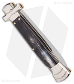 AGA Campolin 9" Maltese Cross Stiletto Automatic Knife Horn (4" Satin Bayo) -CRKT Sales Store AGA Campolin 9in Maltese Cross Stiletto Auto Horn Bayo BHQ 177244 jr side