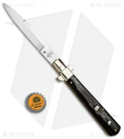 AGA Campolin 11" Frosolone Bayonet Stiletto Automatic Brazilian Horn (5" Satin) -CRKT Sales Store AGA Frosolone Brazilian Nickel 11in Bayo BP 29291 jr bottlecap