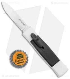 AKC Minion Concord Spear Point OTF Automatic Knife White/Black (2.4" Satin) -CRKT Sales Store AKC 007 Mini Concord OTF Auto White Black Satin BHQ 135712 jr bottlecap