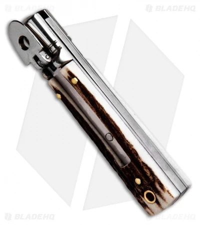 AKC Classic 6" Lever Lock Automatic Italian Knife Stag (2.25" Satin) 2 AKC Classic 6" Lever Lock Automatic Italian Knife Stag (2.25" Satin) - Image 2