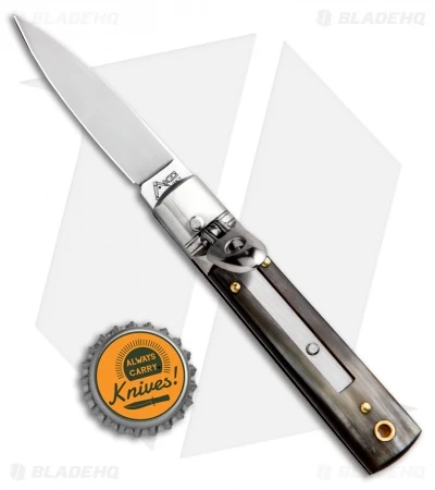AKC Classic 6" Lever Lock Automatic Italian Knife Brazilian Horn (2.25" Satin) 4 AKC Classic 6" Lever Lock Automatic Italian Knife Brazilian Horn (2.25" Satin) - Image 4