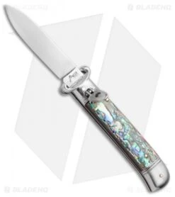 AKC Shot Puller 8" Lever Lock Italian Auto Knife Abalone (3.2" Polish Flat)