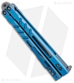 BRS Premium Alpha Beast Kukri Balisong Butterfly Knife Blue Ti (4.5" SW) -CRKT Sales Store BRS Premium Alpha Beast Kukri Balisong Blue Ti Clip SW BHQ 96789 jr side