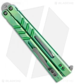 BRS Premium Alpha Beast Kukri Balisong Butterfly Knife Green Ti (4.5" SW) -CRKT Sales Store BRS Premium Alpha Beast Kukri Balisong Butterfly Knife Green Ti 4.5 SW BHQ 117018 LS Side