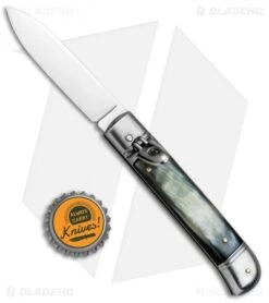 SKM Classic 8" Lever Lock Automatic Italian Knife Brazilian Horn (3.2" Polish) -CRKT Sales Store Beltrame LL Italian Brazil Horn Satin BHQ 81019 jr bottlecap
