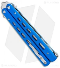Boker Plus Balisong Trainer Butterfly Knife Blue G-10 (4" Satin) 01BO713 -CRKT Sales Store Boker Plus Balisong Trainer Blue Holes G 10 Satin 01BO713SOI BHQ 99634 jr side
