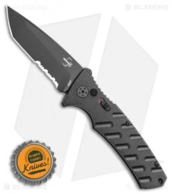 Boker Plus Strike Tanto Automatic Knife (3.25" Black Serr D2) -CRKT Sales Store Boker Plus Strike Tanto Automatic Knife 3.25 Black Serr 01BO401N LS Bottlecap