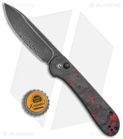 CIVIVI Elementum Button Lock Knife Red/Black Shred CF (3.5" Dam.)C2103DS-2 -CRKT Sales Store CIVIVI Elementum Push Button Lock Shred CF with Red Damascus BHQ 120925 jr bottlecap