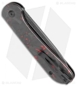 CIVIVI Elementum Button Lock Knife Red/Black Shred CF (3.5" Dam.)C2103DS-2 -CRKT Sales Store CIVIVI Elementum Push Button Lock Shred CF with Red Damascus BHQ 120925 jr side