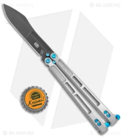 EOS Trident Balisong Butterfly Knife Satin Titanium W/ Blue (4.5" Black S30V) 7 EOS Trident Balisong Butterfly Knife Satin Titanium W/ Blue (4.5" Black S30V) -CRKT Sales Store EOS Trident Satin Blue black BHQ 135853 jr bottlecap