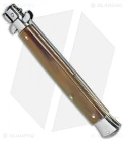 Frank B. 13" Italian Stiletto Bayonet Automatic Knife Honey Horn (6" Satin) 6 Frank B. 13" Italian Stiletto Bayonet Automatic Knife Honey Horn (6" Satin) -CRKT Sales Store Frank B 13in Italian Stiletto Honey Horn Auto Bayo BP 4495 jr side