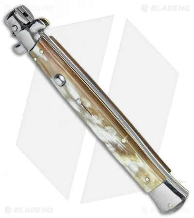 Frank B. 13" Italian Stiletto Bayonet Automatic Knife Honey Horn (6" Satin) 2 Frank B. 13" Italian Stiletto Bayonet Automatic Knife Honey Horn (6" Satin) - Image 2