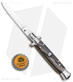 Frank B 7.5" Italian Stiletto Automatic Knife Dark Horn (3.25" Polish) -CRKT Sales Store Frank B 7.5in Italian Stietto Dark Horn Auto Polish GX 33831 jr bottlecap