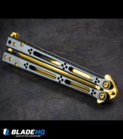 Hom Design Basilisk Elite Balisong Butterfly Knife PVD Ti (4.6" Gold) 12 Hom Design Basilisk Elite Balisong Butterfly Knife PVD Ti (4.6" Gold) -CRKT Sales Store HOM Basilisk Balisong kp 1 close up