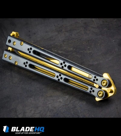 Hom Design Basilisk Elite Balisong Butterfly Knife PVD Ti (4.6" Gold) 5 Hom Design Basilisk Elite Balisong Butterfly Knife PVD Ti (4.6" Gold) - Image 5
