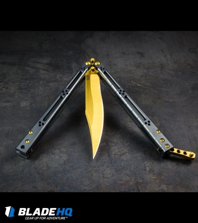 Hom Design Basilisk Elite Balisong Butterfly Knife PVD Ti (4.6" Gold) 7 Hom Design Basilisk Elite Balisong Butterfly Knife PVD Ti (4.6" Gold) - Image 7