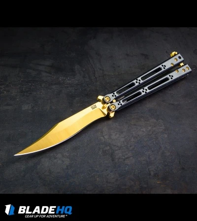 Hom Design Basilisk Elite Balisong Butterfly Knife PVD Ti (4.6" Gold) 6 Hom Design Basilisk Elite Balisong Butterfly Knife PVD Ti (4.6" Gold) - Image 6