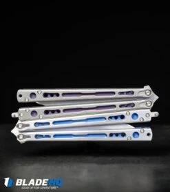 Hom Design Chimera Plus Balisong Knife Satin Ti/Blue G-10 (4.75 Two-Tone) 15 Hom Design Chimera Plus Balisong Knife Satin Ti/Blue G-10 (4.75 Two-Tone) -CRKT Sales Store Hom Design Chimera Balisong Knife Tumbled Ti Purple G 10 SW BHQ 100560 kp steel web