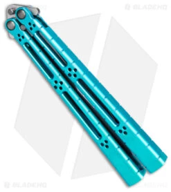 Hom Design I-Basilisk Channel Butterfly Knife Teal Titanium (4.5" Acid Wash) -CRKT Sales Store Hom Design i Basilisk Channel Butterfly Teal Ti Acid Wash BHQ 165018 jr side