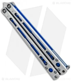 Hom Design Chimera Plus Balisong Knife Satin Ti/Blue G-10 (4.75 Two-Tone) 11 Hom Design Chimera Plus Balisong Knife Satin Ti/Blue G-10 (4.75 Two-Tone) -CRKT Sales Store Hom Designs Chimera Plus Butterfly Knife Ti Blue G 10 TT BHQ 100561 jr side