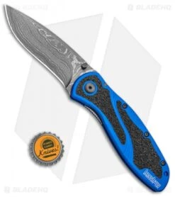 Kershaw Blur Assisted Opening Knife Blue Aluminum (3.375" Damascus) 1670NBDAM -CRKT Sales Store Kershaw Blur Assisted Opening Knife Blue Aluminum Damascus 1670NBDAM BHQ 107880 kp bottlecap jr