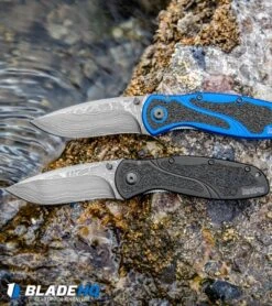 Kershaw Blur Assisted Opening Knife Blue Aluminum (3.375" Damascus) 1670NBDAM -CRKT Sales Store Kershaw Blur Assisted Opening Knife Blue Aluminum Damascus 1670NBDAM BHQ 107880 kp water web