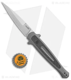 Kershaw Launch 8 Stiletto Automatic Knife Gray/CF (3.5" Stonewash) 7150 -CRKT Sales Store Kershaw Launch 8 Stiletto Auto Gray CF SW BHQ 94067 jr bottlecap