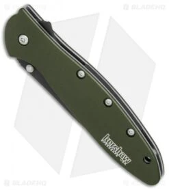 Kershaw Leek Assisted Opening Knife OD Green (3" Black Serr) 1660OLBLKST -CRKT Sales Store Kershaw Leek OD Green black serr BHQ 77342 er spine 2
