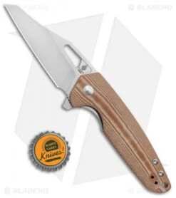 Kizer Horn Frame Lock Flipper Knife Tan Micarta (3.1" Satin) Ki3557 -CRKT Sales Store Kizer Horn FL Flipper Natural Micarta Satin V3557N1 BHQ 106885 jr bottlecap