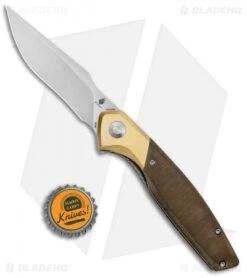 Kizer Manganas Grazioso Liner Lock Knife Green Micarta/Brass (3.4" Satin) -CRKT Sales Store Kizer Manganas Grazioso LL Green Micarta Brass SW V4572N2 BHQ 126582 jr bottlecap