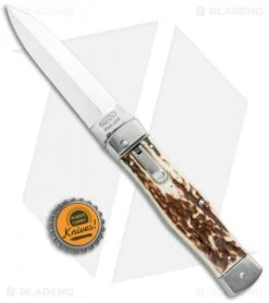Mikov 241 Predator Double Bolster Leverlock Automatic Knife Stag (3.75" Polish) -CRKT Sales Store Mikov 241 Predator Double Bolster Leverlock Auto Stag Polish BHQ 104173 jr bottlecap