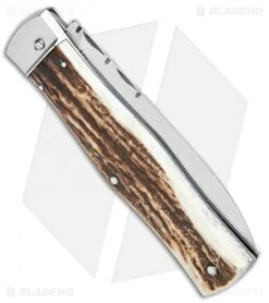 Mikov 241 Predator Lever Lock Bayo Automatic Knife Stag File Work (3.75" Satin) -CRKT Sales Store Mikov 241 Predator LL Bayo Auto Stag File Work Satin BHQ 104172 jr side