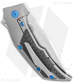 Reate Knives Reate Bharucha T3000 Frame Lock Carbon Fiber/Ti W/ Blue Screws (3" Satin) -CRKT Sales Store Reate Bharucha T3000 Frame Lock Carbon Fiber Ti with Blue Screws 3in Satin BHQ 115092 LS Side