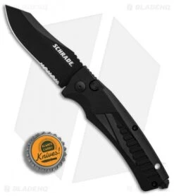 Schrade SC90 Automatic Knife Black Aluminum (3.25" Black Serr) SC90BS -CRKT Sales Store Schrade SC90 Black Aluminum Black Serr BHQ 34170 er bottlecap