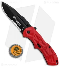 Smith & Wesson Black Ops 3 Red A/O Knife (3.35" Black Serr) SWNKD -CRKT Sales Store Smith and Wesson Black Ops LL Red Black Serr SWBLOP3RBS BHQ 85067 jr bottlecap