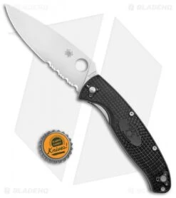 Spyderco Resilience Lightweight Liner Lock Knife Black FRN (4.25" Satin Serr) -CRKT Sales Store Spyderco Resilience Lightweight LL Black FRN Satin Serr C142PSBK BHQ 125849 jr bottlecap