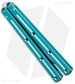 DoneSquid Industries Krake Raken V2.5 Bowie Balisong Knife Dual-Tone Teal (4.5") -CRKT Sales Store Squid Industries Krake Raken V2.5 Bowie Balisong Teal Dual Tone Satin BHQ 139551 jr side