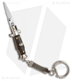 SKM 2.75" Keychain Stiletto Automatic Knife Sim Wood (1.2" Satin Bayonet)